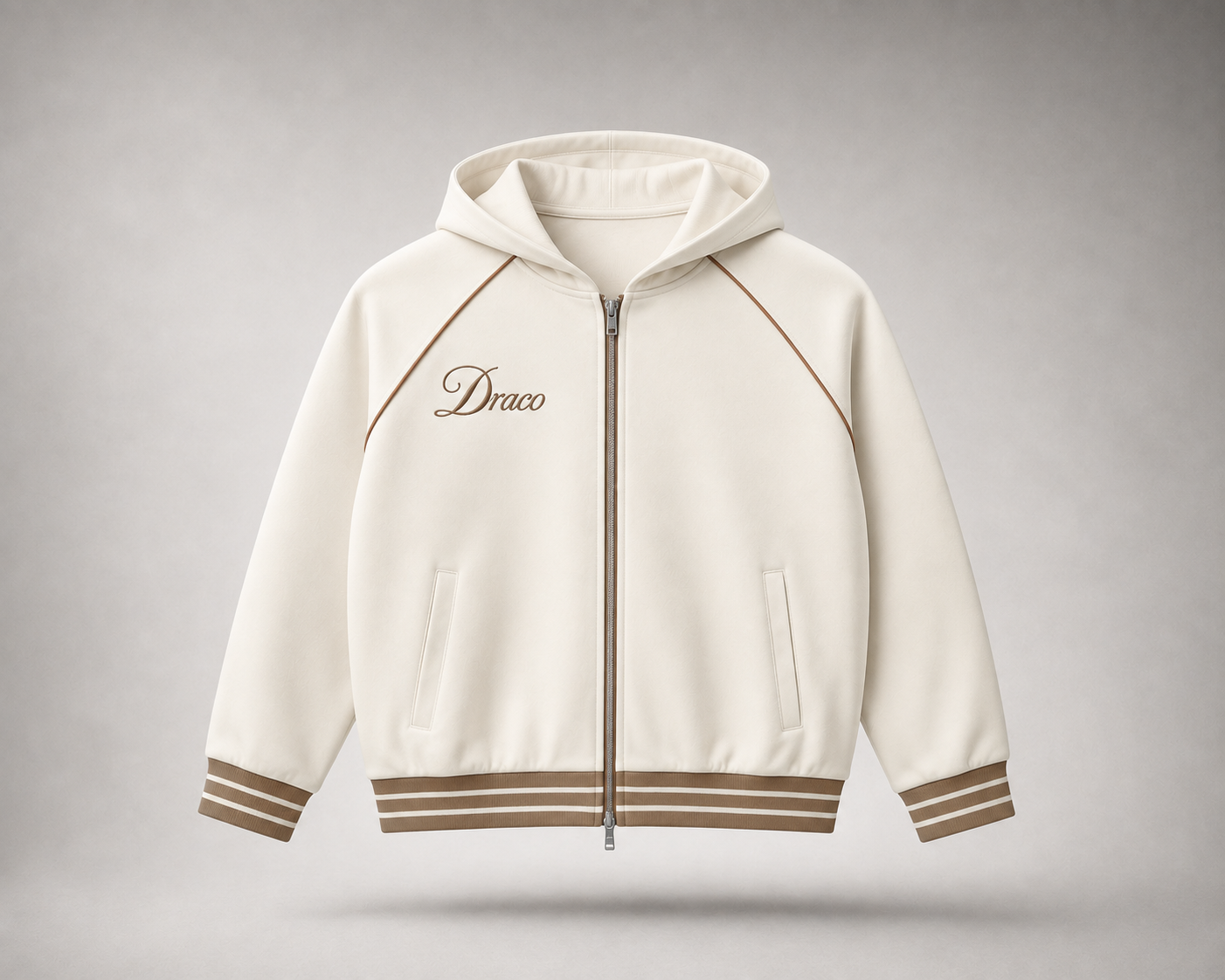 DRACO LUXE — Men’s Ecru Serpente Zip-Up Hoodie
