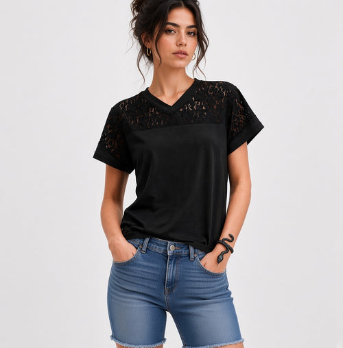 DRACO - Women's Noir Floral V-Neck T-Shirt